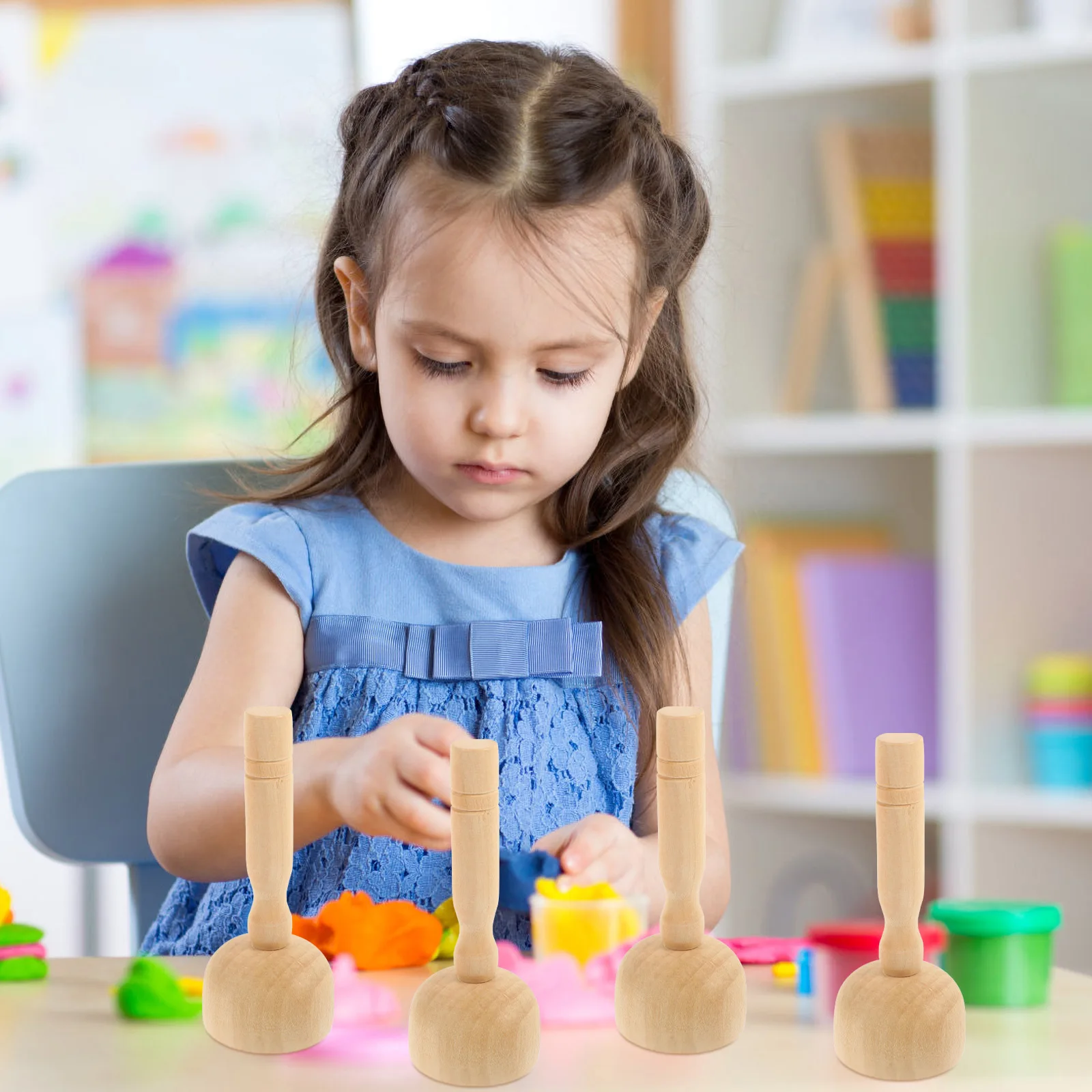 

4pcs Wooden Clay Stampers Practical Diy Craft Molds For Kids Modeling Dough Baking Cookies Decorative Pattern Tools