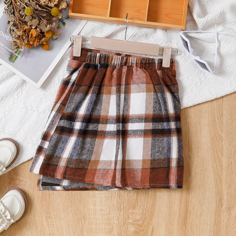 Autumn And Winter Girls New Fashion Trend Daily Casual Sweet Irregular Checkered Half Skirt Princess Birthday Party Dress