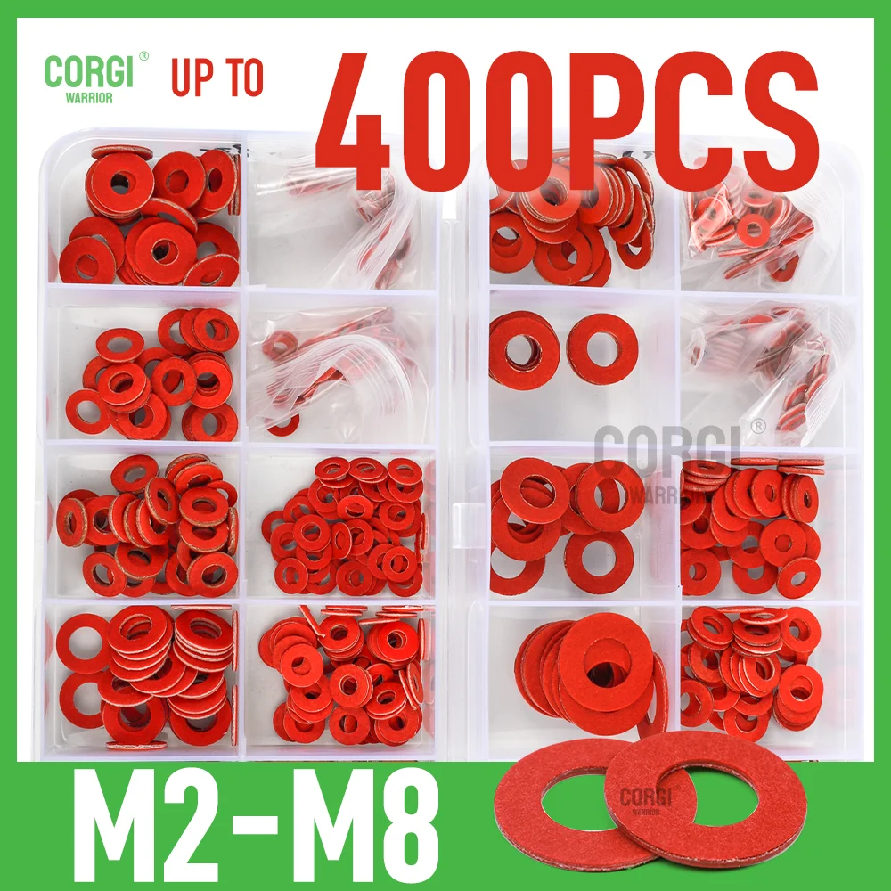 250/400 15 Sizes Washers Red Steel Paper Fiber Flat Washers Assortment Kit M2 M2.5 M3 M4 M5 M6 M8 Insulation Washer Assorted Set