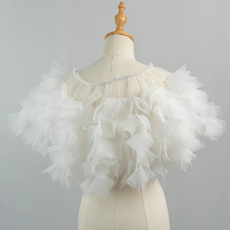 Elegant Fluffy Bridal Shrug Handmade Ruffled Organza Overlay Detachable Shoulder Accessory  Wedding Banquet Customized