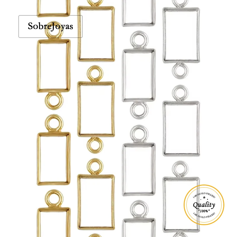 

14K Gold Filled Rectangle Bezel Cup Rectangle Empty Pendant Setting for DIY Pearl Zircon Jewelry Accessories Charm Connector