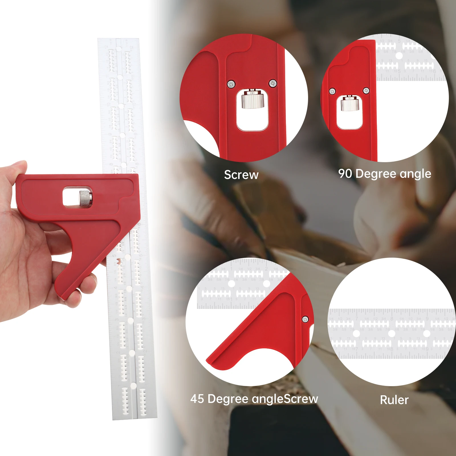 12 Inch 45 Degree Angle Ruler Protractor for Woodworking Measuring Tool Edge Ruler Adjustable Protractor Meter