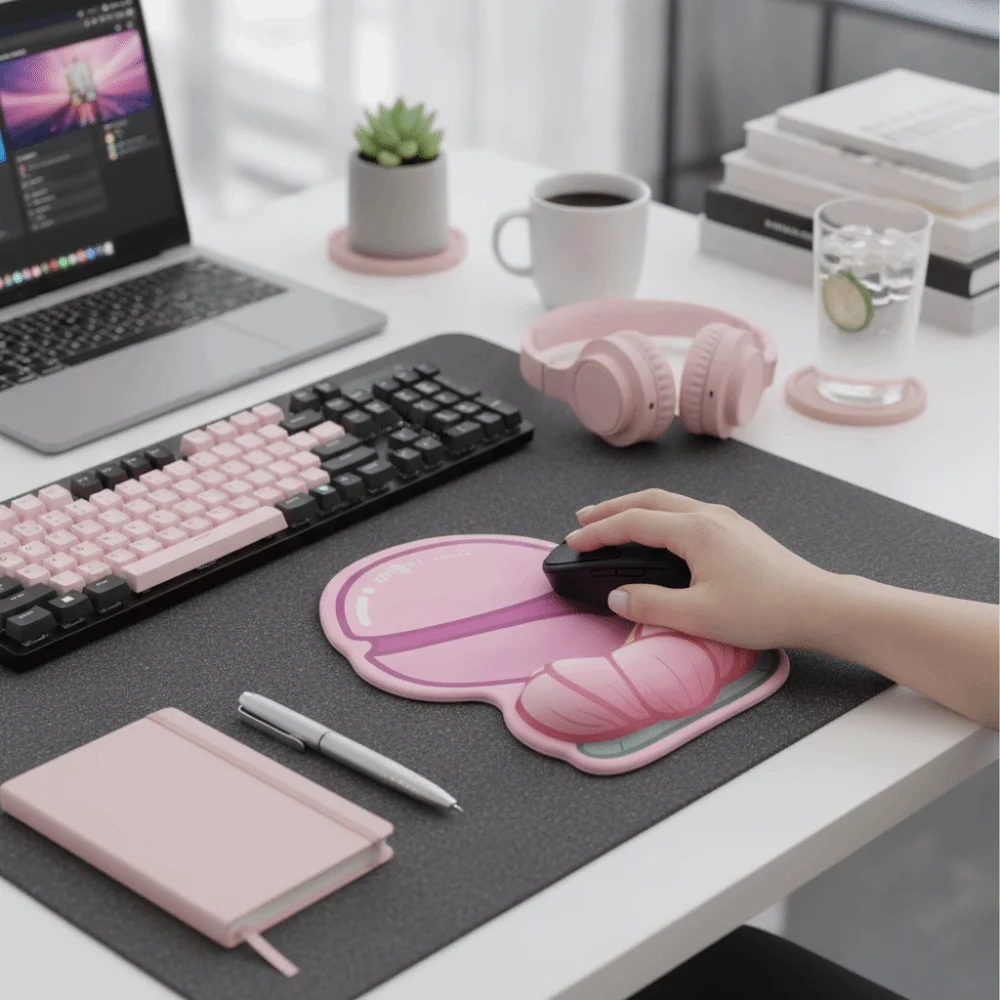 Silicone Material Wrist Rest Mouse Pad Large Size Lightweight Design Keyboard Pad Non-Slip Cute Pattern Ergonomic Keyboard Pad