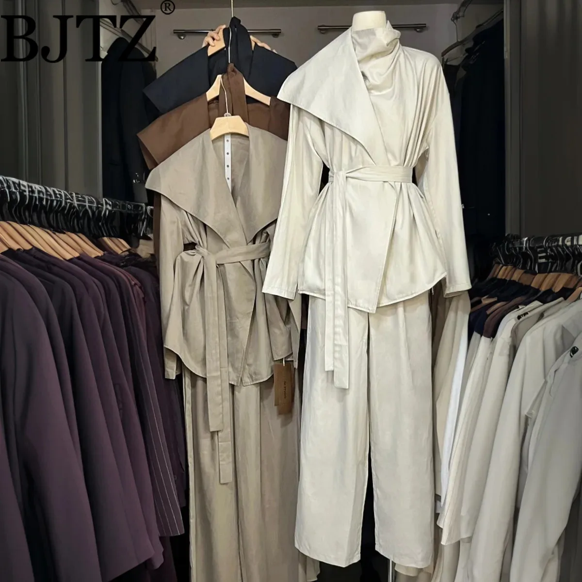 

BJTZ куртка с большими лацканами, дизайнерские однотонные минималистичные повседневные комплекты, комплект женских брюк, весна-осень 2021, новая модная женская верхняя одежда