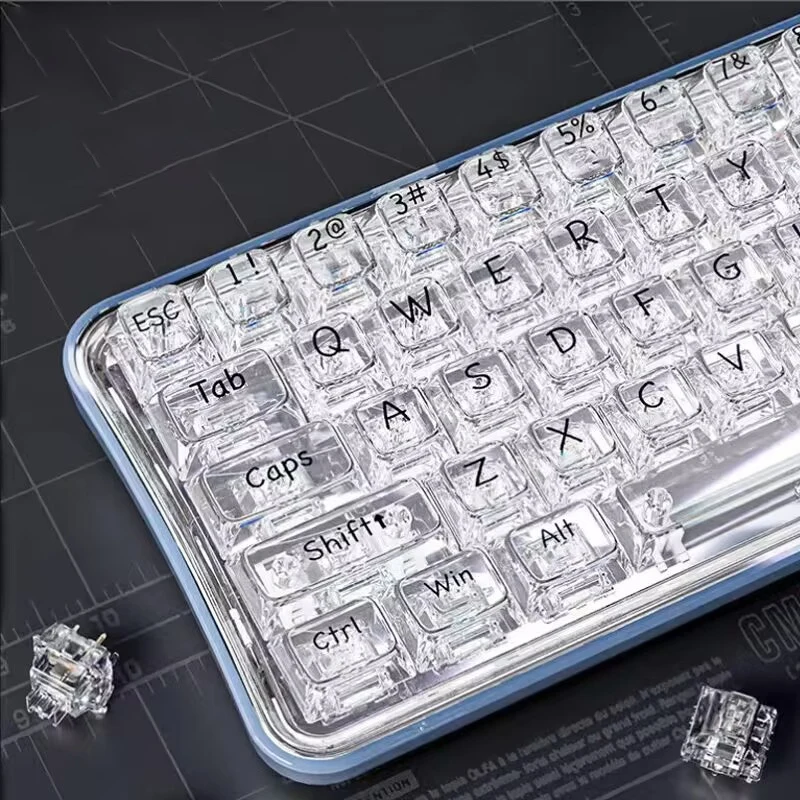 Mechanical Keyboard Cherry Profile PC Keycap Clear Crystal Backlit RGB Custom ISO Layout 132 Keys Transparent PC Key Cap Iceberg