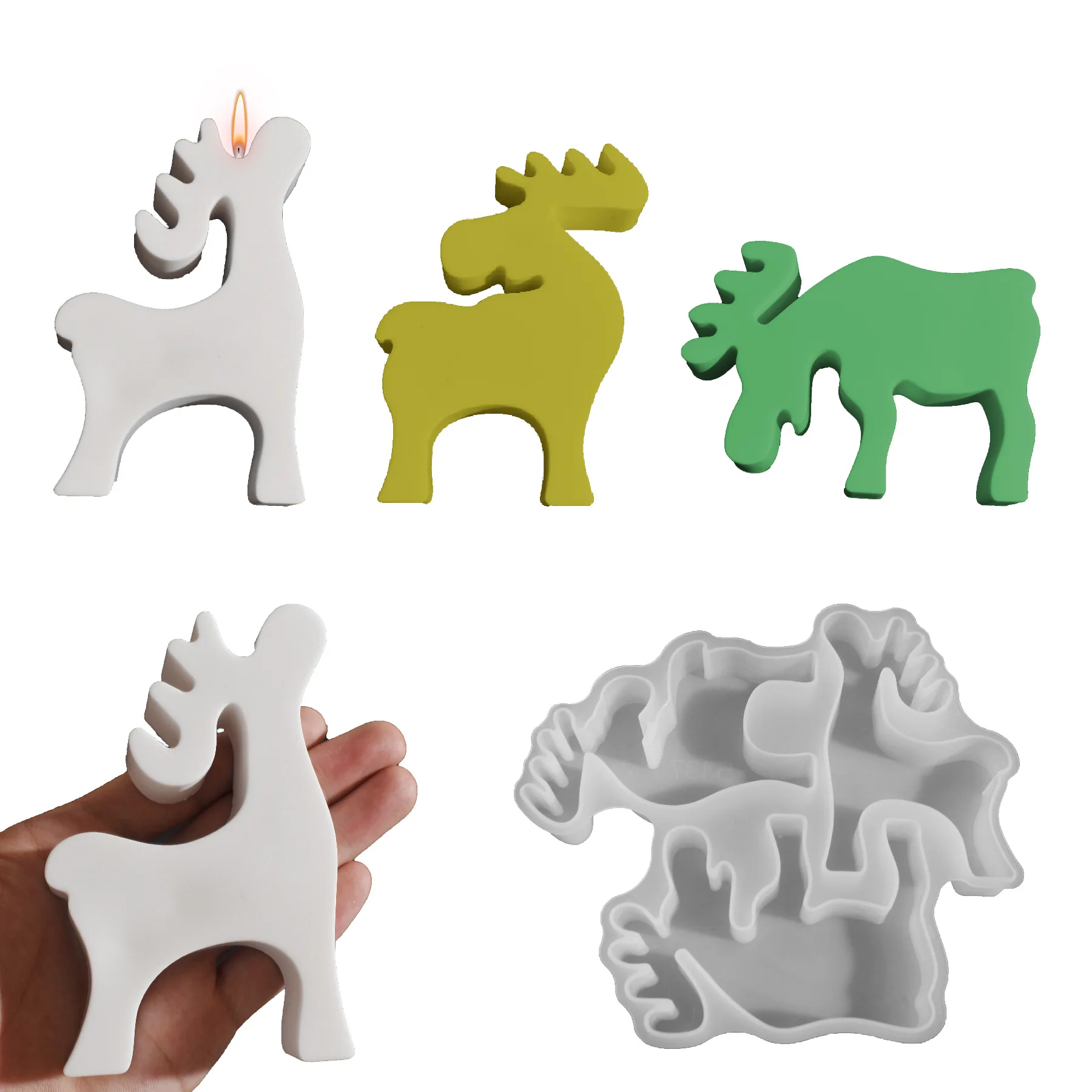 New Mould Christmas Reindeer Candle Resin Silicone Mold Home Drip Resin DIY Christmas Triple Reindeer Plaster Ornament Molds