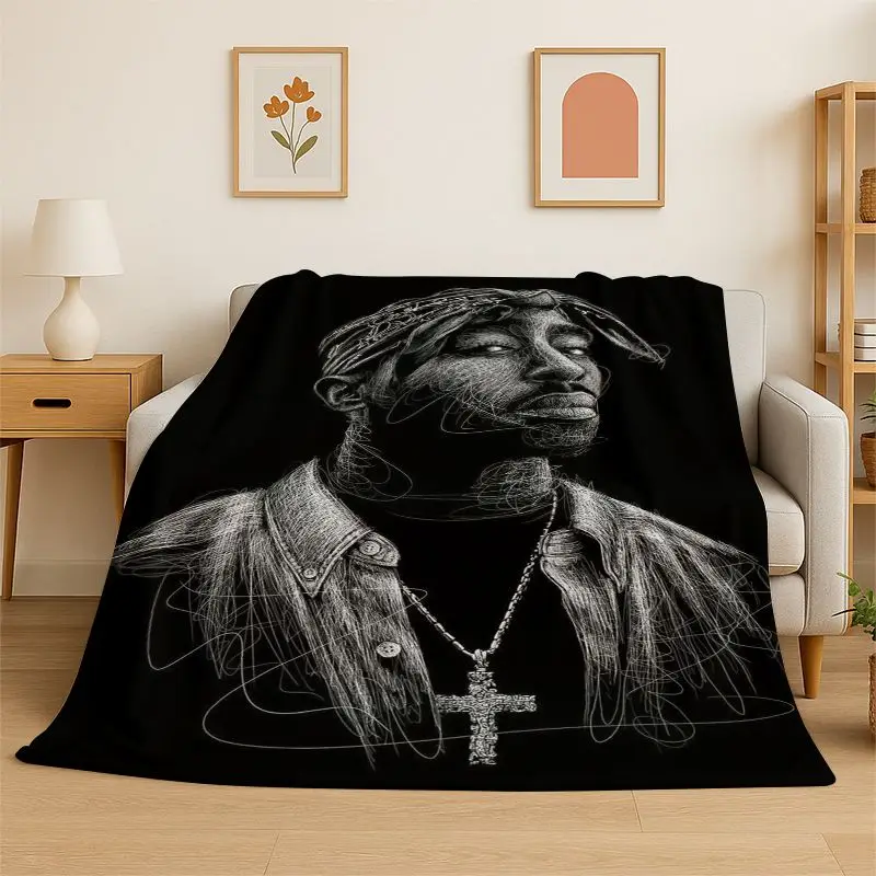 HD Rapper Eminem Tupac 2pac Hip Hop Rap God Flannel Blanket Soft Warm Throw Blanket for Bedroom Living Room Bed Travel Picnic