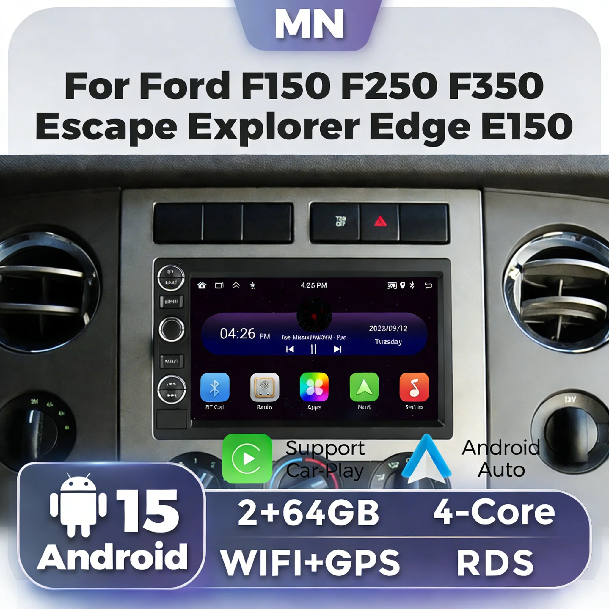 Knob + button Carplay Screen Android 15 For Ford F150 F250 F350 Mercury Explorer Mustang Expedition Escape Car Radio GPS Stereo