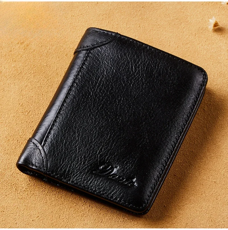 

Genuine Leather Wallet for Men Two Folding Purses RFID Men's Card Holders Gentleman Wallets High Quality Luxury Designer Square