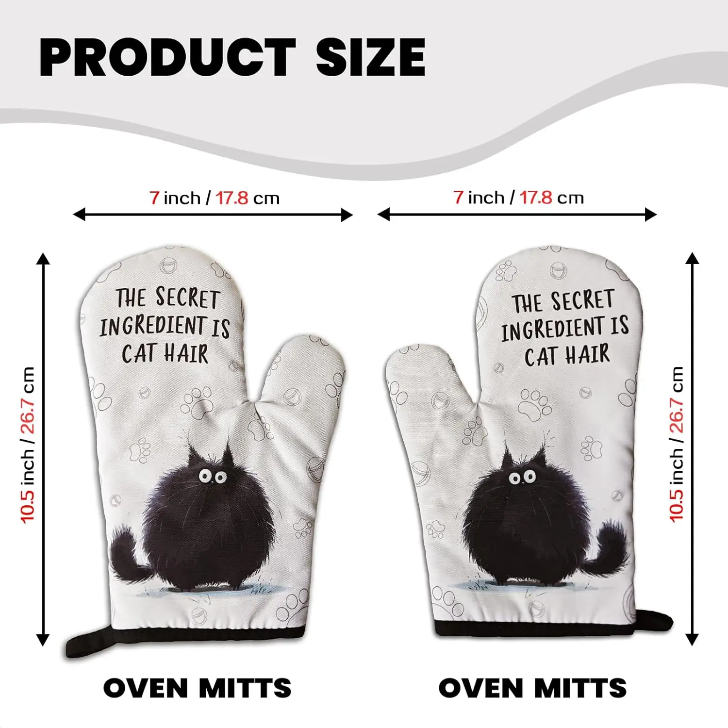 2 Pcs Funny Black Cat Oven Mitts The Secret Ingredient is Cat Hair Heat Resistant Baking Mittens Silicone Non-Slip