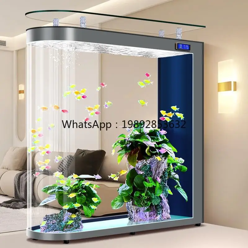 LYY رصاصة رئيس خزان الأسماك غرفة المعيشة الطابق الدائمة التقسيم الزجاج حوض السمك المنزل شاشة متوسطة كبيرة لا حاجة لتغيير المياه