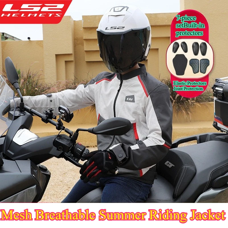 LS2 MJ176 BREEZE Summer Motorcycle Jacket Breathable Mesh CE Approved 5-Piece Armor Men Motorbike Riding Gear Chaqueta Moto