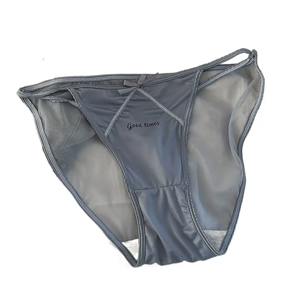 

Pure Color Cotton Crotch Bandage Satin Elastic Women Underwear Korean Style Panties Low Waist Briefs Adjustable Mesh Briefs