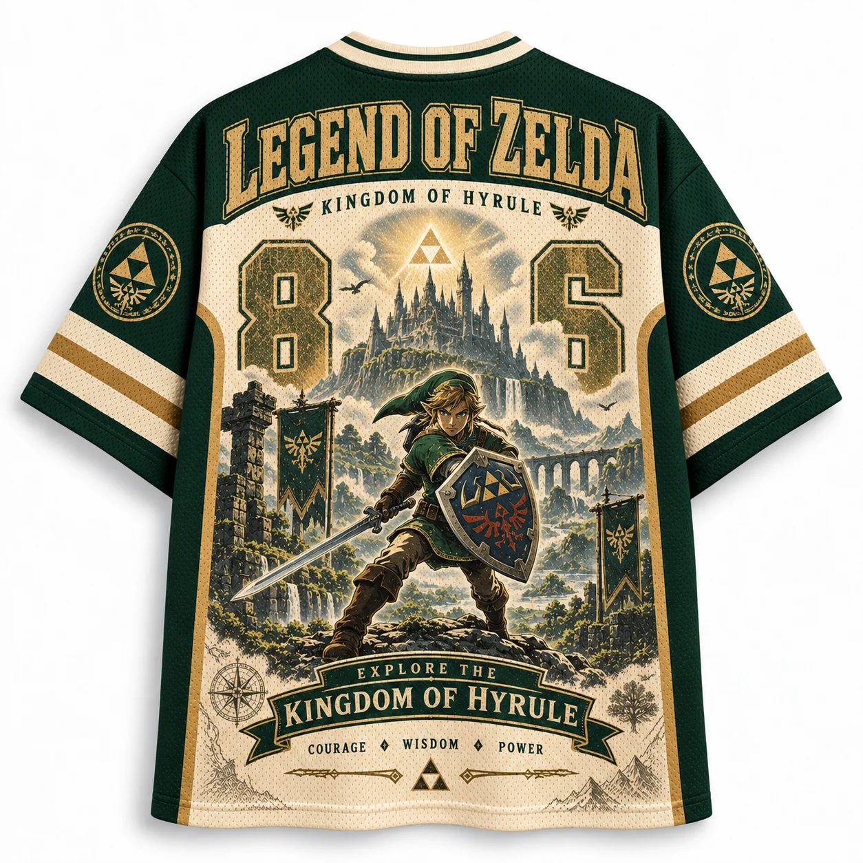 Legend of Zelda No. 86 Mesh Jersey Men's and Women's Short Sleeved Full Print Retro Game Street Hip-hop Loose Role-playing Top