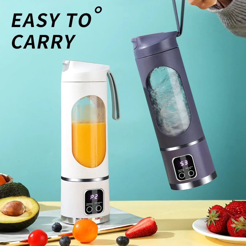 12 Blades Portable Fruit Juicer 450ml Capacity 3 Gears USB Rechargeable Blender Ice Crusher, can make smoothies/ice
