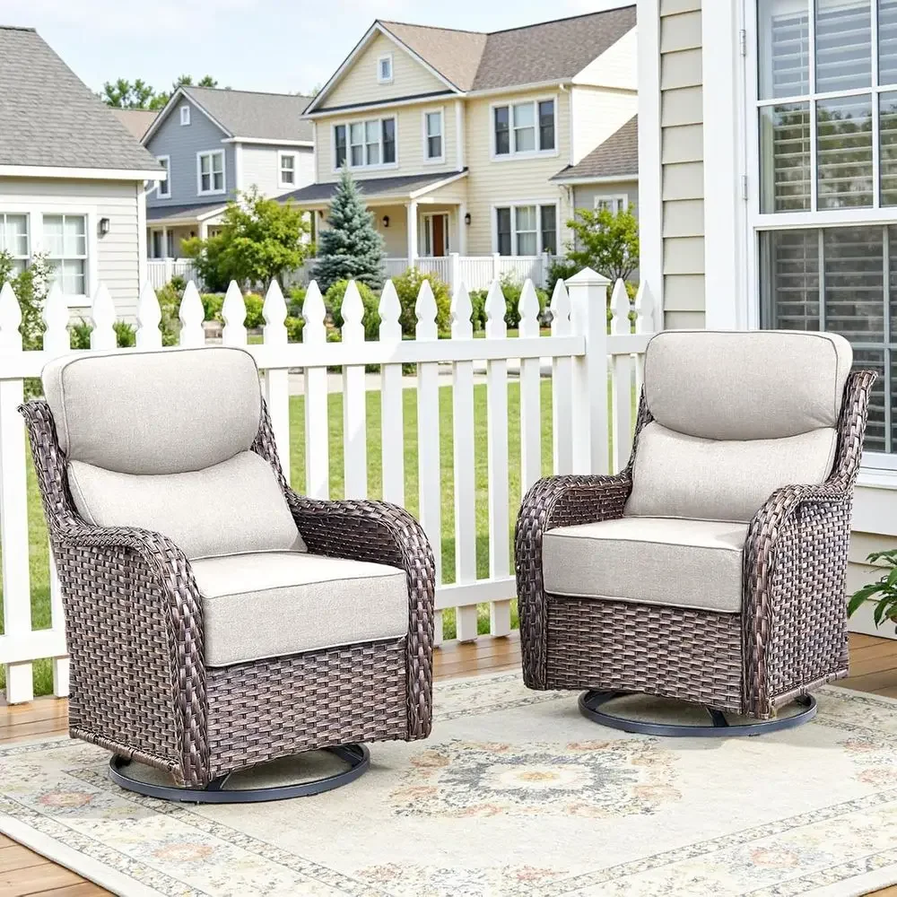 2PCS Patio urniture Set with 6-inch Thick Cushion, High Back Outdoor Swivel Rocker Patio Chairs, Wicker Contion Set or Porch Dec