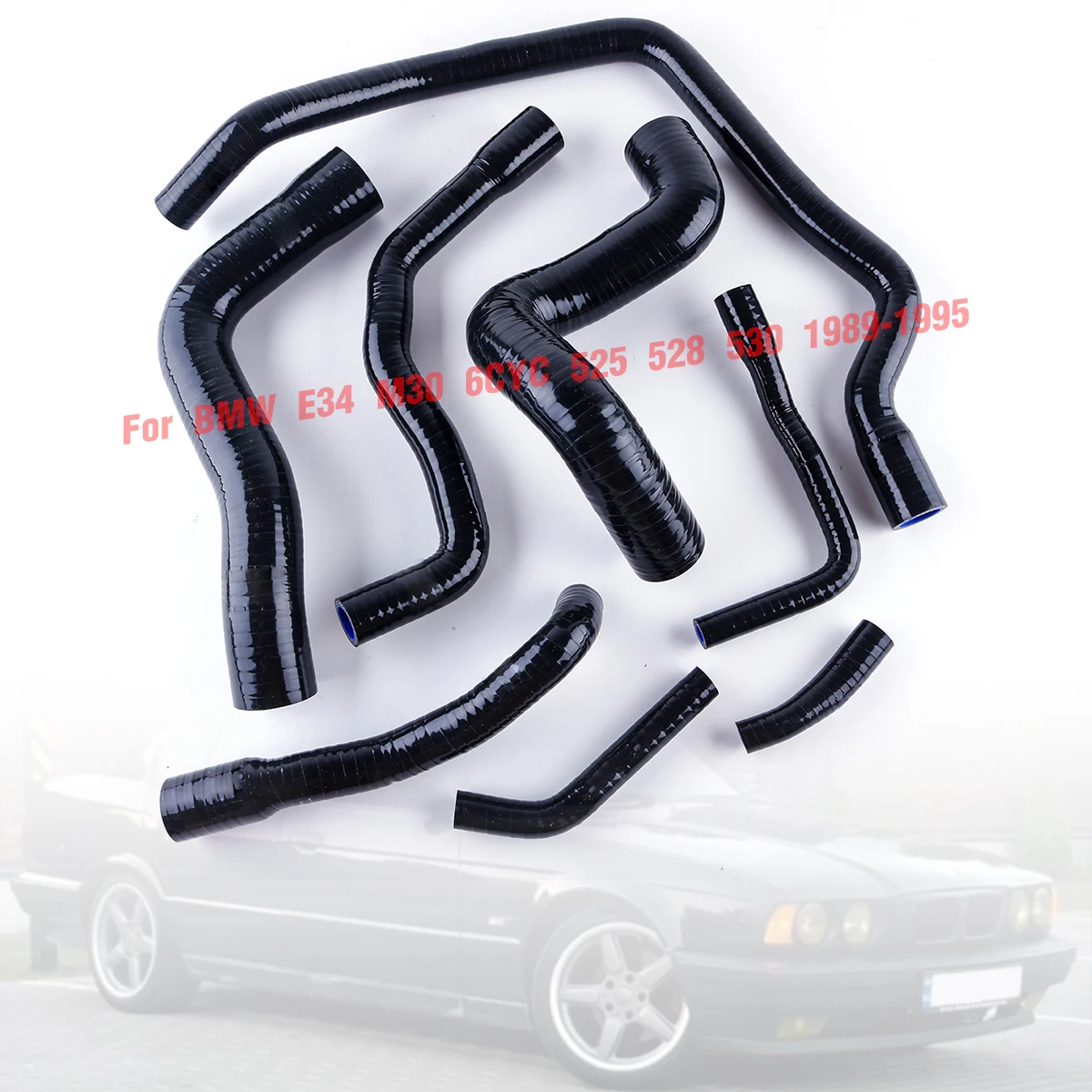 

8Pcs Black For 1989-1995 BMW E34 M30 6CYC 525 528 530 Radiator Coolant Silicone Hose Kit Replacement Auto Parts