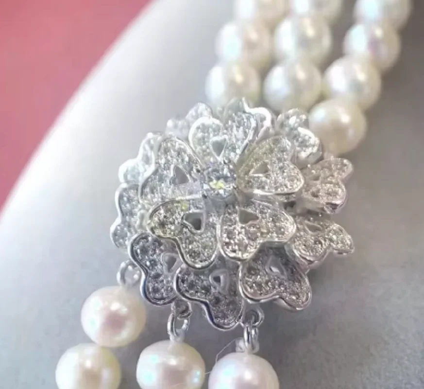 3-Strand Pearl Necklace AAA 8- - đánh giá và giá Pearl Trim Chain