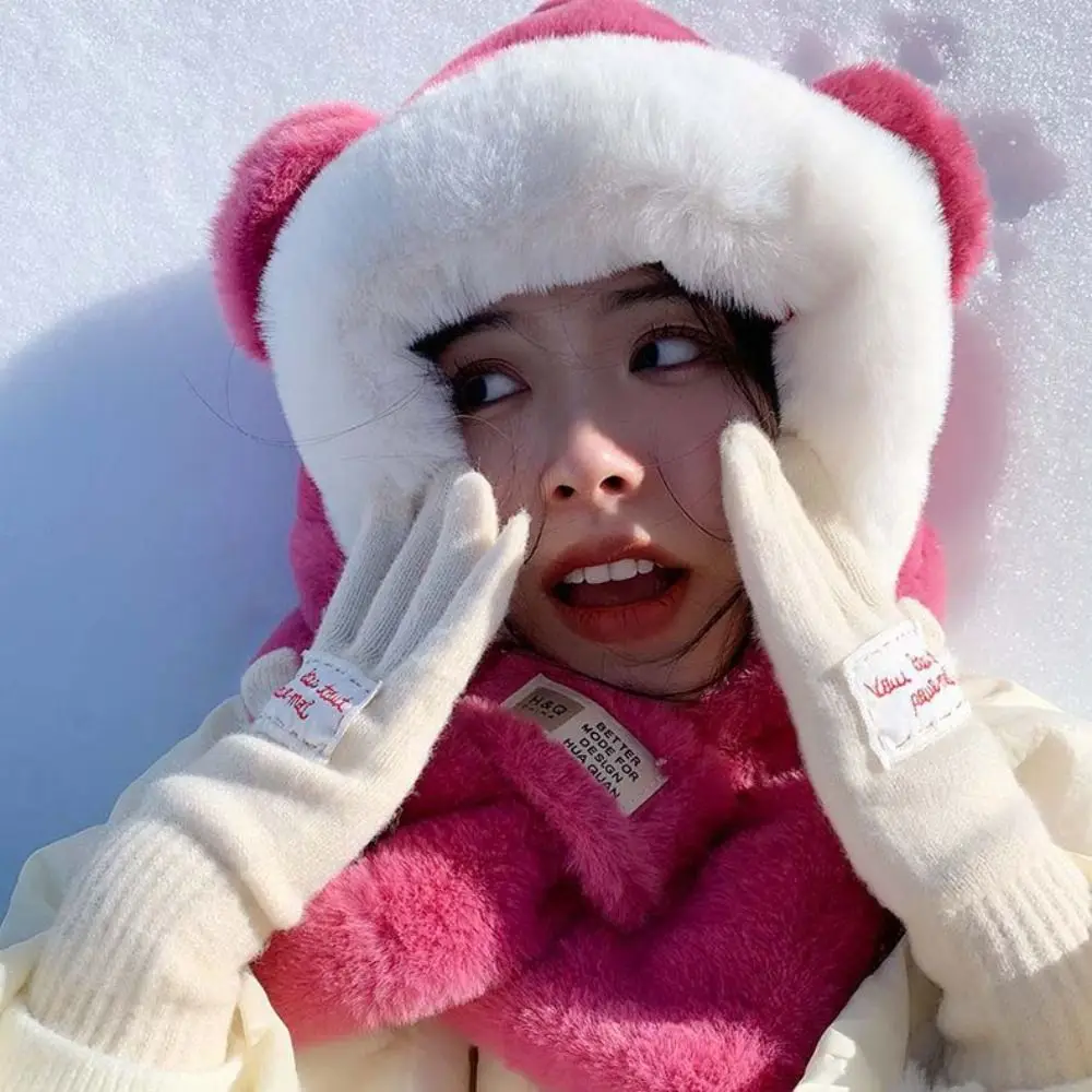 Lei Feng Hat Winter Earmuffs Neck Warmer Comfortable Hats Glove Sets Children's Scarf Cute Fluffy Bear Hat Cycling Ski