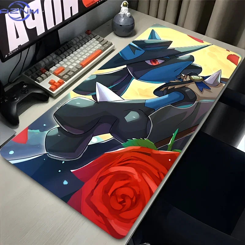 Lucario Summer Forest Relax Anime Large Mousepad, Rubber Non Slip TCG Playmat, Trading Card Game Desk Table Pad for Gaming and D