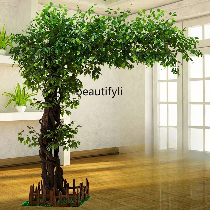 New arrive  Simulation Tree Fake Trees Simulation Banyan Tree Simulation Large Plant Decoration Hotel Hall Setting Solid Wood Tr