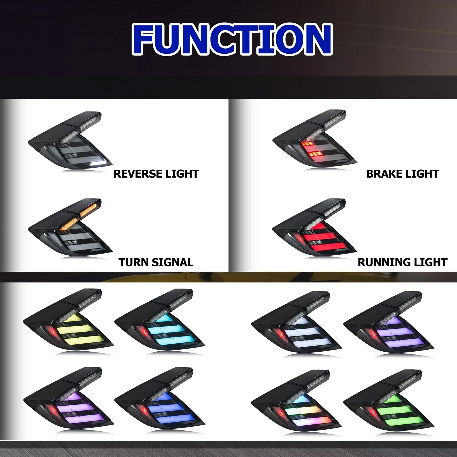 LED RGB Tail Lights for Honda Civic 10Th Gen Type R Hatchback FK7 FK8 2016-2021 with Sequential Signal DRL Dynamic Star