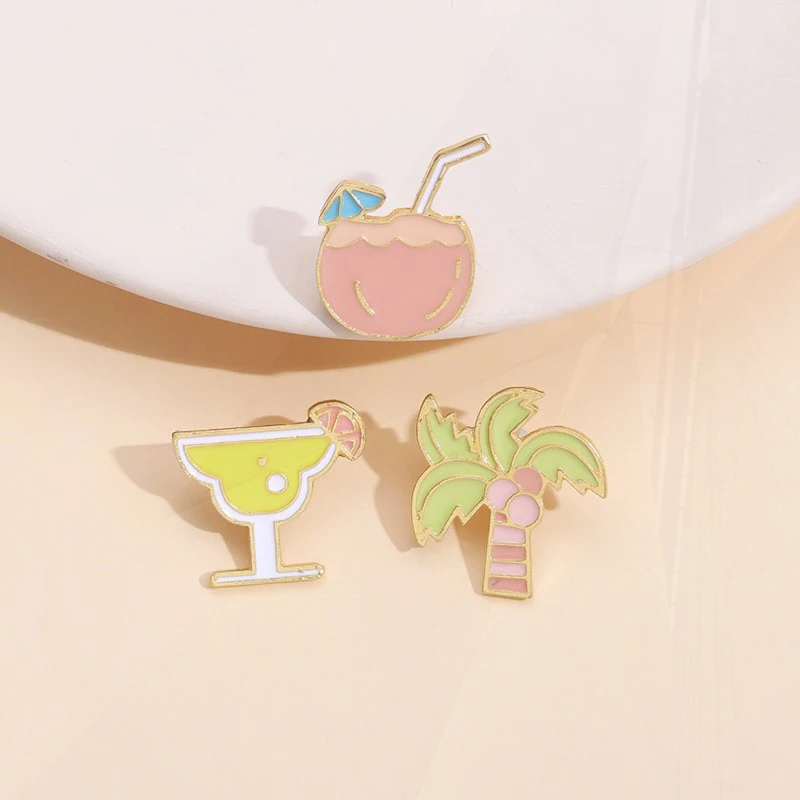 Cactus Coconut Tree Pines Lapel Badges Cartoon Animal Plant Jewelry Gift Summer Vacation Enamel  Brooch Custom Flamingo Toucan