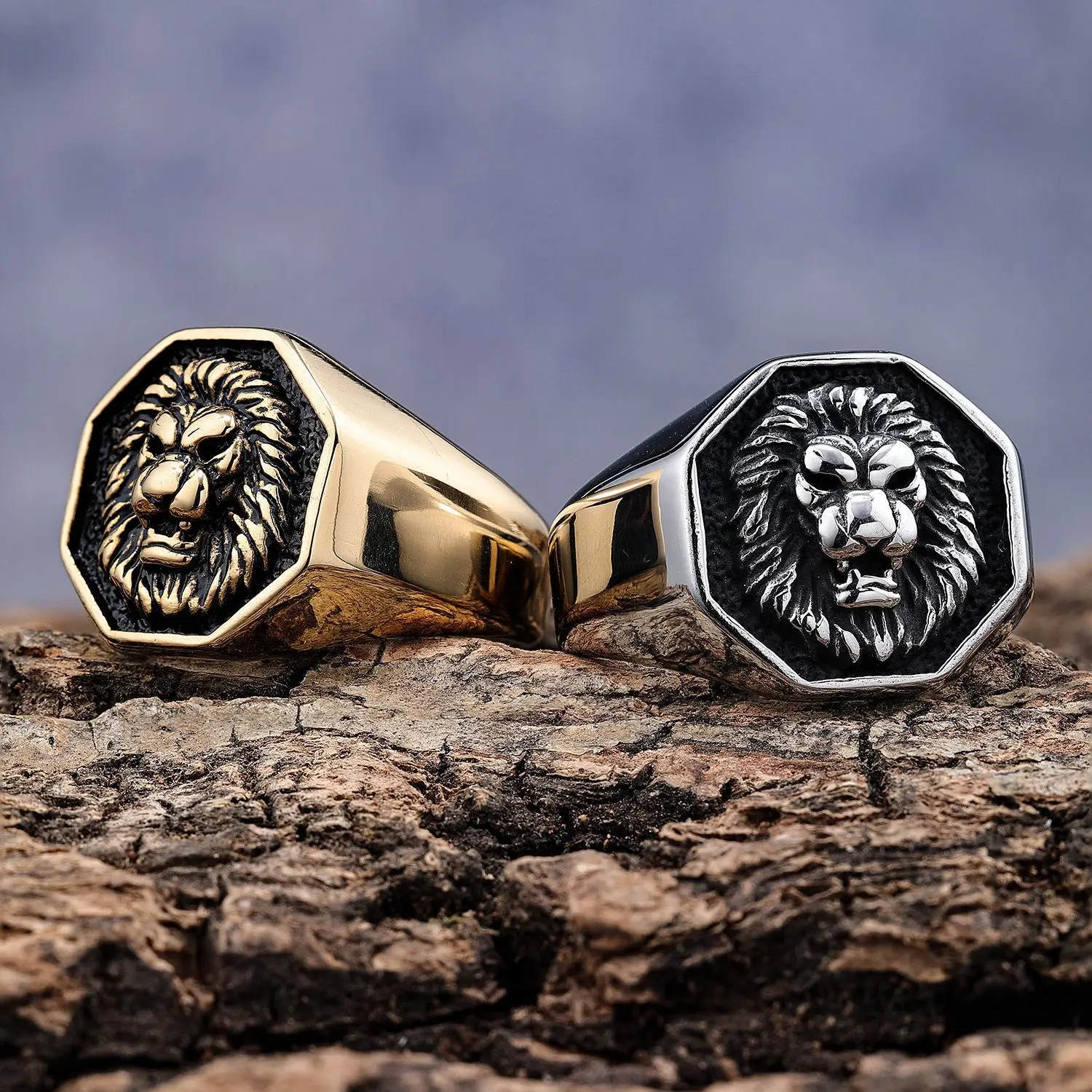 Anillo de moda para hombre con cabeza de león, estilo hip-hop, chapado en oro, plata de ley 925, retro, dominante, europeo y americano.