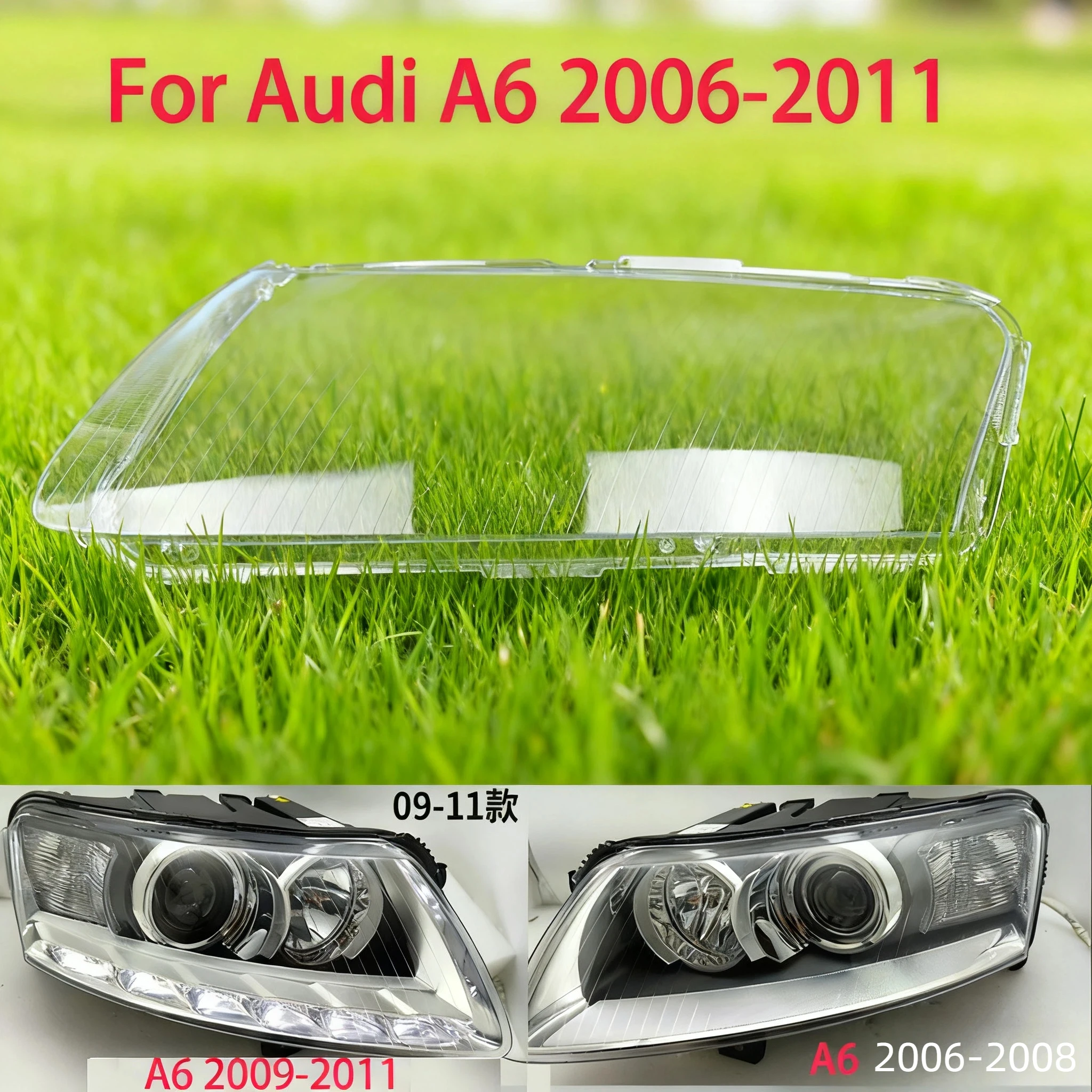 

For Audi A6 C6 2006-2011 Headlight Lampshade Transparent Headlight Lens Left and Right Lampshade Cover Lens Light Protection