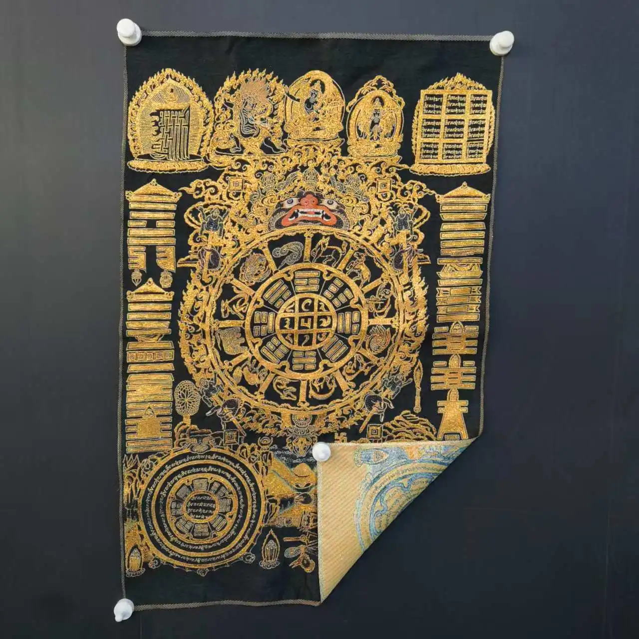Old Silk Embroidery Brocade Spaho Auspicious Eight Treasures Amulets Thangka hanging panel