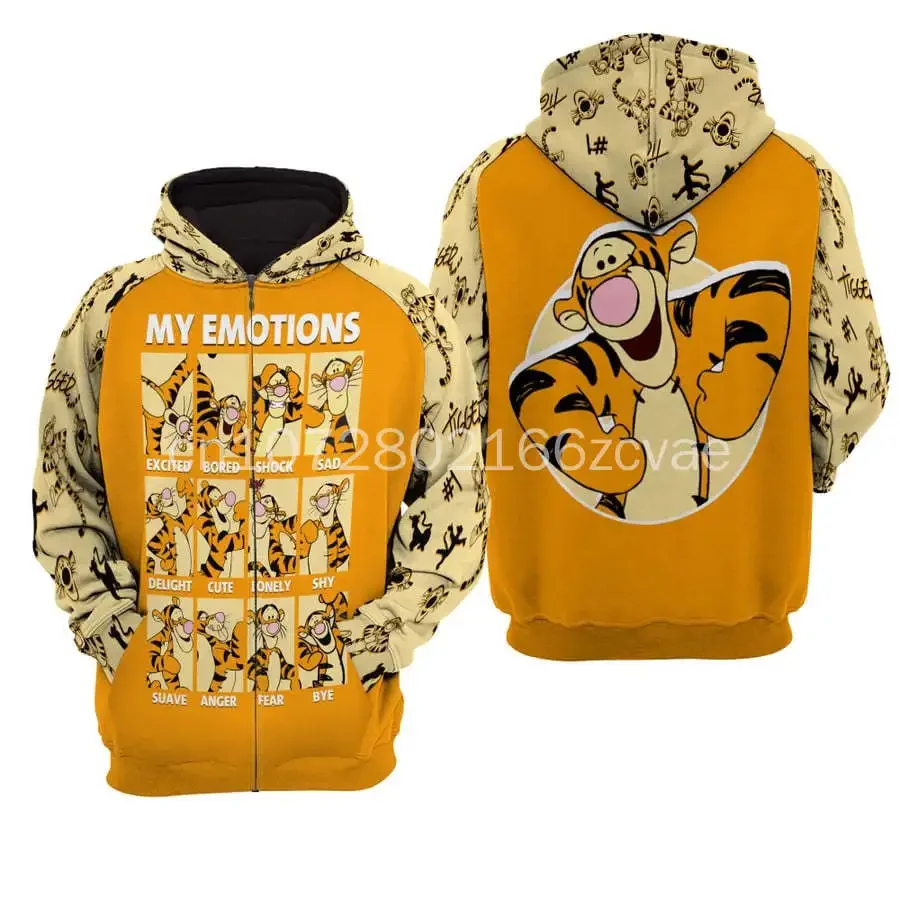 Autumn and Winter new style Disney Tigger 3d Zipper Hoodie Men Women Fashion Sweatshirt Hoodie Casual Harajuku Streetwear