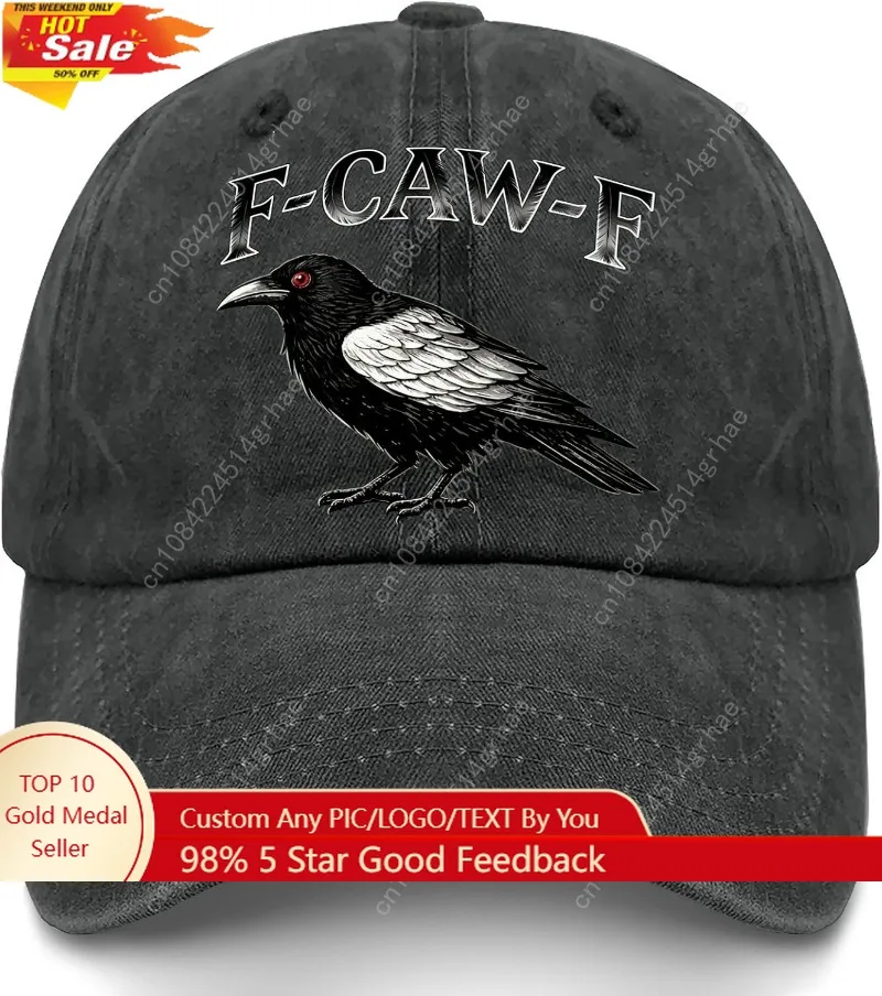 F-Caw F Funny Black Bird Hats for Mens Aesthetic Washed Distressed Baseball Cap