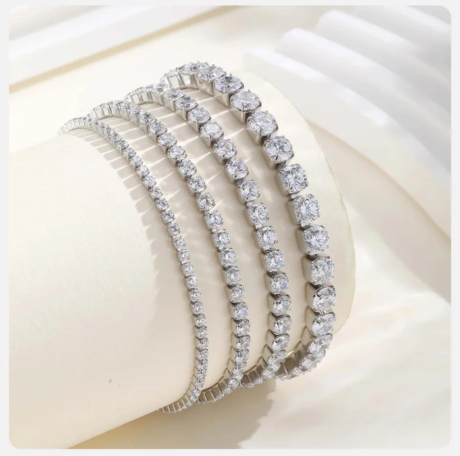 Vnox Luxus zierliches AAA Zirkon Kristall Armband für Frauen Mädchen, Edelstahl 2mm-5mm breites Armband, Hochzeit Schmuck Party Geschenk – Detail 11