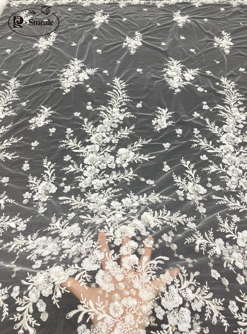 Lace Fabric for Wedding Dress, Bridal Lace Fabric, Flower Leaf, Luxury Beaded Sequins, Advanced Custom Sewing, RS4892, 2023, New