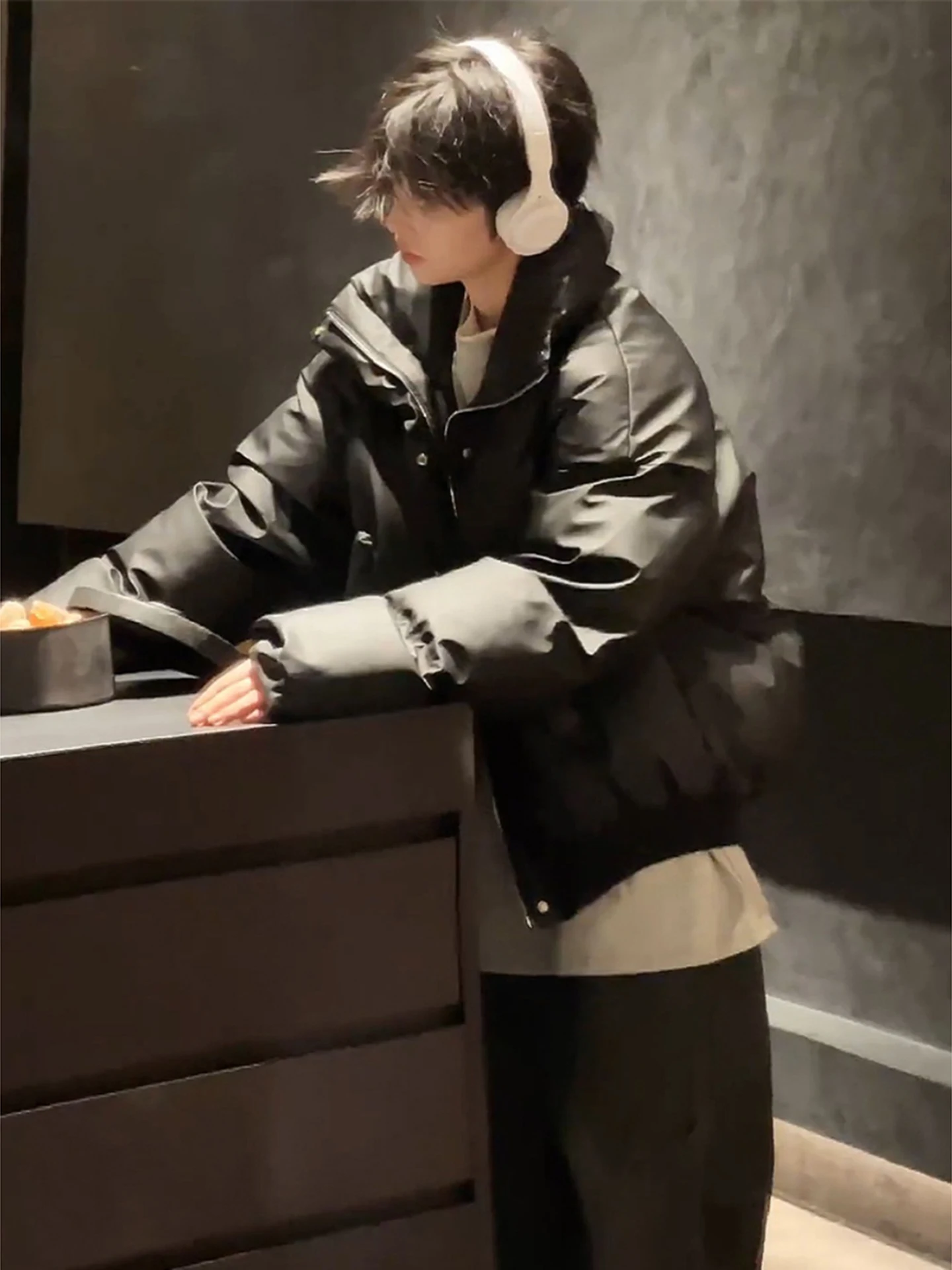 クリーンフィット アメリカン スレ ティネッド PUレザー ダウンコットン ジャケット メンズ 冬用 スタンドカラー ブレッドコート 暖かい ファッショナブル スト...