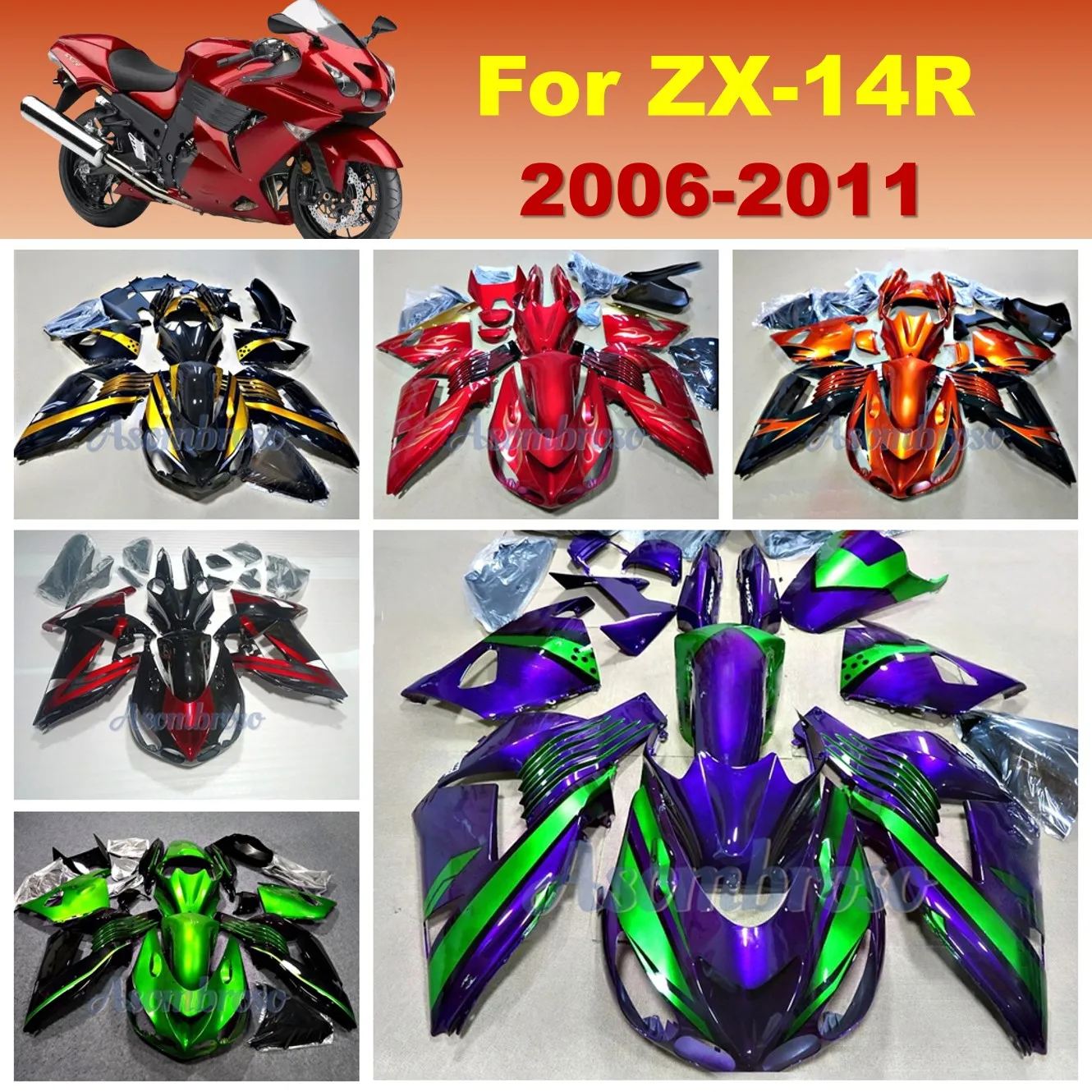 Motorcycle Fairings kits For Ninja ZX14R 2006 2007 2008 2009 2010 2011 ZX 14R 06-11 High Quality Injection Molded Bodywork