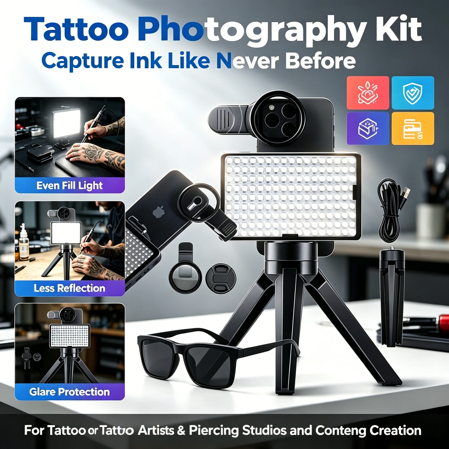 NARKASY 52mm CPL LED Tattoo Photography Light – Reduce Reflected Light & Glare, for Any Cellphone Lens, Remove Reflection