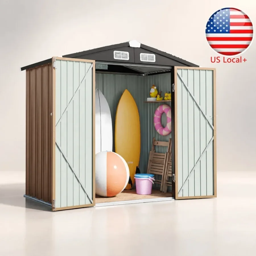 6.5 ft. W x 4 ft. D metal storage shed with base for outdoor use, galvanized steel, gray, rust-resistant and lockable