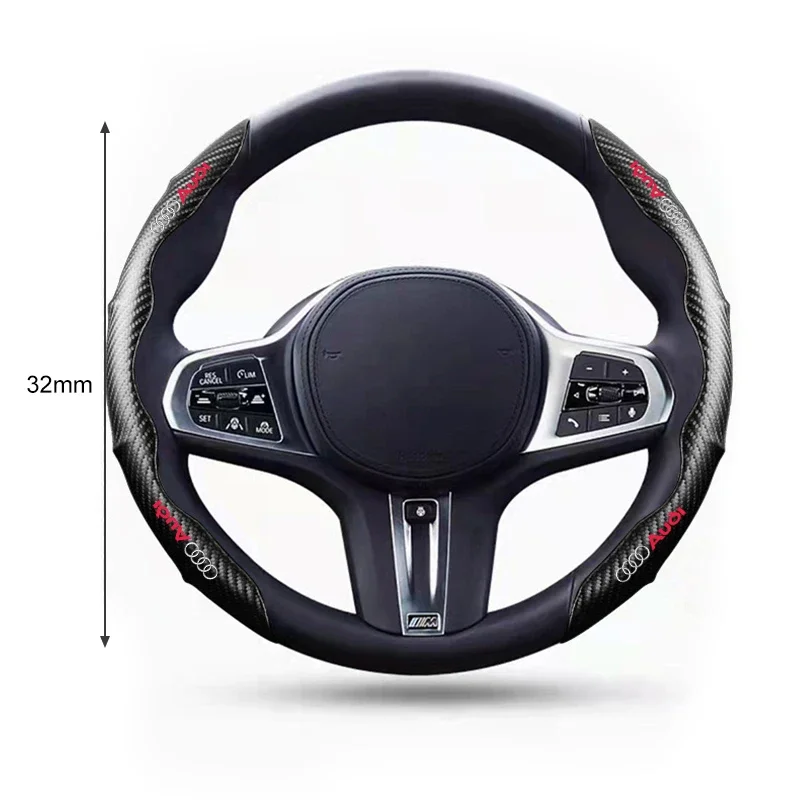 Non-Slip Carbon Fiber Car Steering Wheel Cover For Audi B6 B7 B8 B9 A3 8P 8V A4 A6 C6 C5 Q2 Q3 Q5 Q7 Q8 TT TTS RS3 RS4 Styling