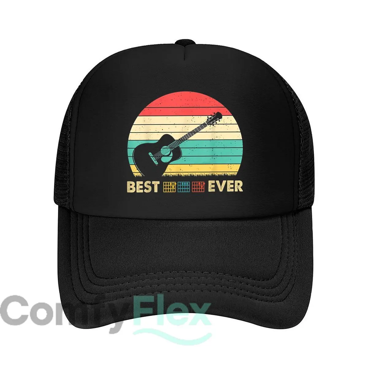 Retro Guitar Best Ever Art Graphic Mesh Baseball Cap Casual Hat Outdoor  For Womens Unisex Female