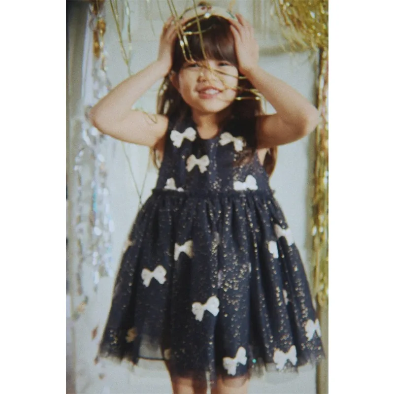 2025 الشتاء KS سلسلة جديدة شبكة نفخة تنورة القوس الحب حبة ليتل الجنية فستان الأميرة عيد الميلاد حفلة الأطفال فستان طفلة