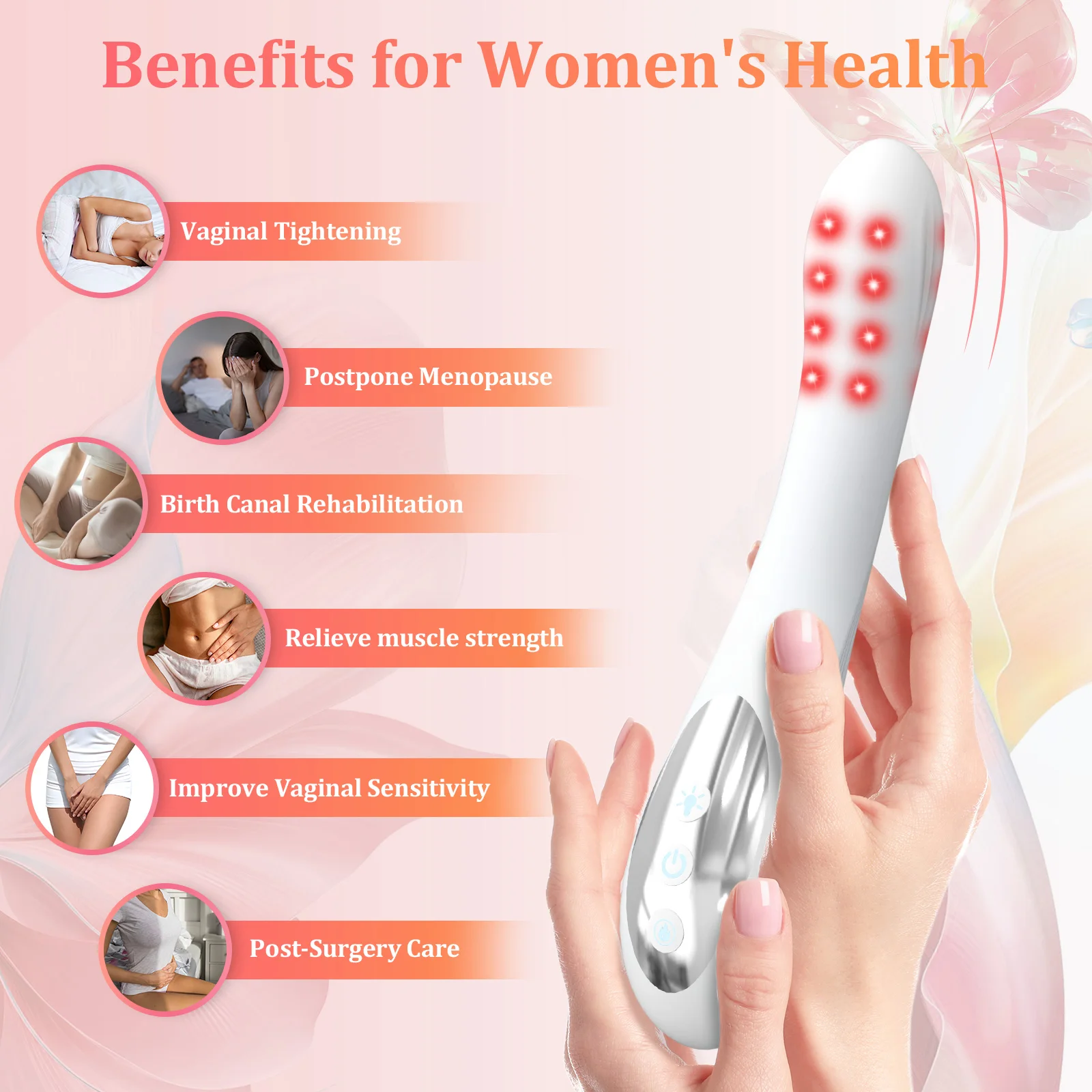 Vaginal Rejuvenation Wand Red&Yellow&Blue Light Therapy Device Female Personal Health Care Device with Heating Function&8 Mode