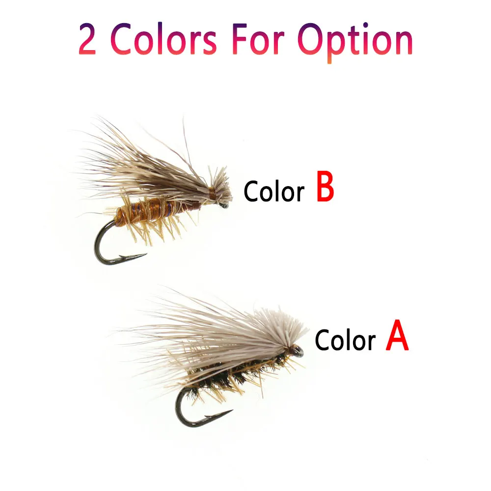 6 Stück # 14 Stück Elchhaar-Caddis-Fliegen, schwimmende Hirschhaar-Steinfliegen, Trockenfliegen für Forellen, künstliche Aufsteckfliegen, Mayfly- und Grauelfliegen-Angelköder – Detail 3