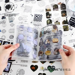 JIANWU 20 Pcs Black White Retro Sticker Book Simple Vintage Decoration Collage Materials Scrapbooking Diary Stickers Stationery