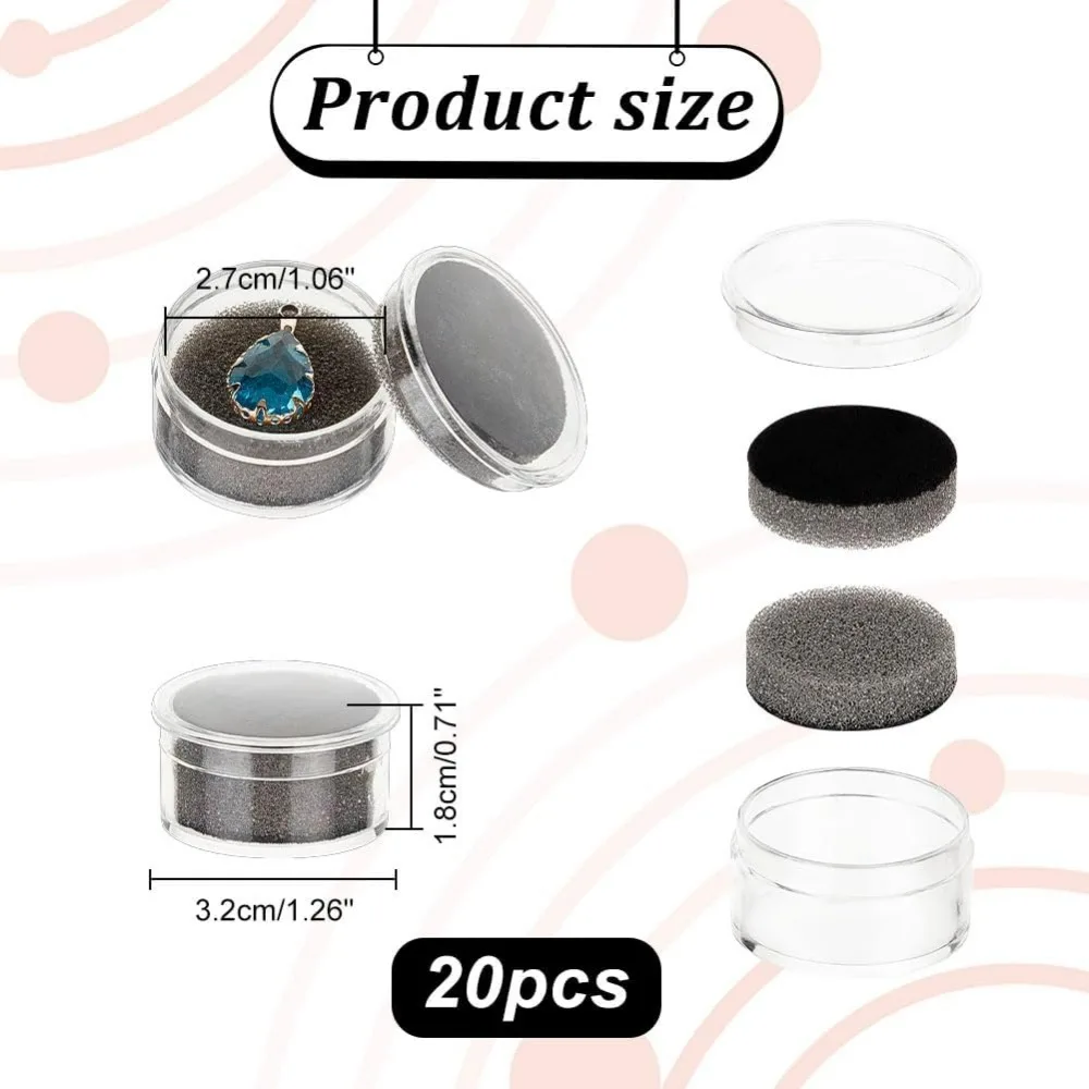 20 pcs Small Display Box Round Stone Diamond Ring Box with Black Sponge Pads 1.06 inch Inner Diameter Crystal Display Case