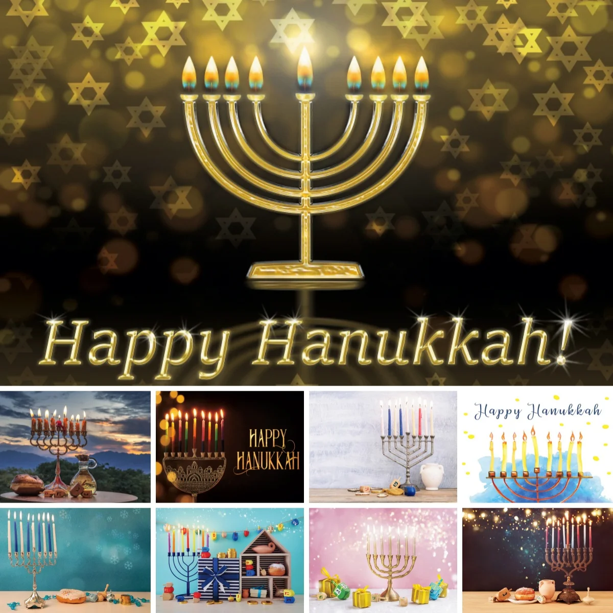 Happy Hanukkah Background Jewish Chanukah Jesus Festival Party Banner Bread Candles Candlestick Decor Photo Photography Backdrop