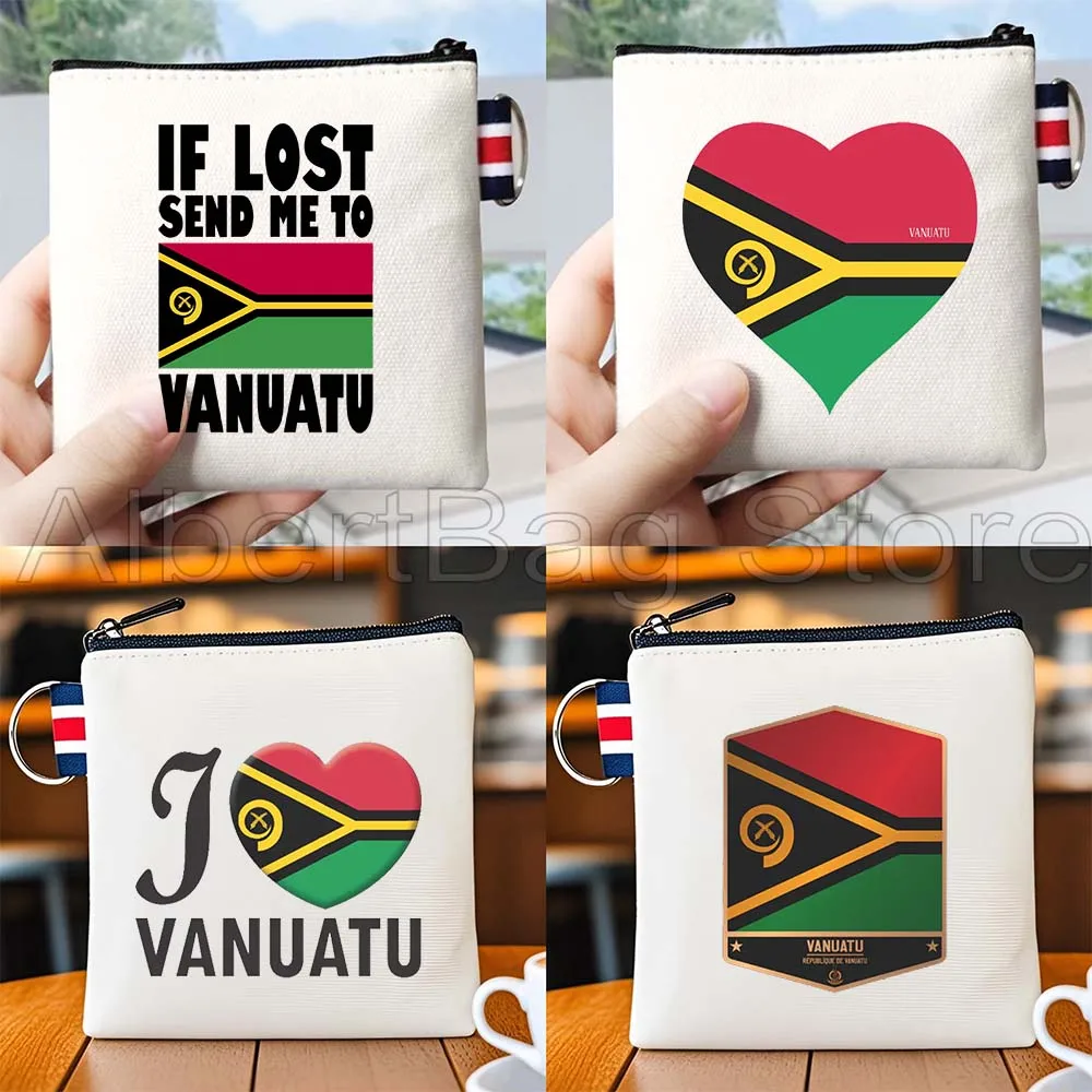 

Vanuatu Flag Vanuatuan Map Patriotic Gifts Fashion Canvas Coin Purse Bag Small Square Key Storage Card Bag Cotton Wallet Pouch