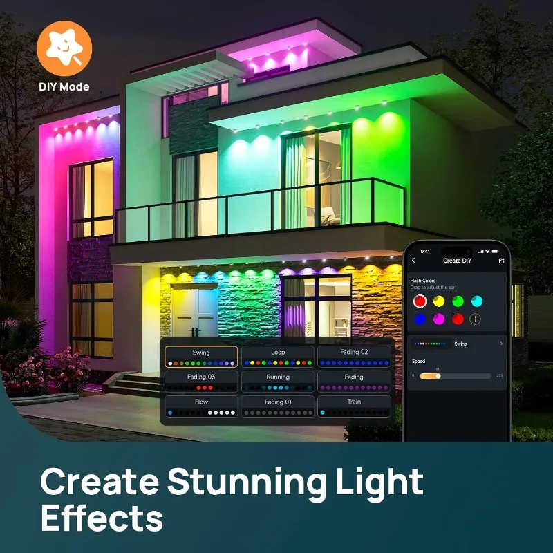 أضواء خارجية دائمة HP5، أضواء عيد الميلاد الذكية AI RGBTW 100ft، 85 وضعًا للمشاهد للعطلات اليومية للهالوين