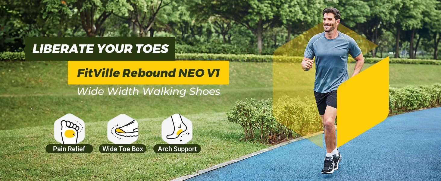 Fitville Walkingschuhe Extra Breite Casual Herren-Sneaker mit Gewölbestütze Sportschuhe für Männer zur Linderung von Plantarfasziitis – Detail 2
