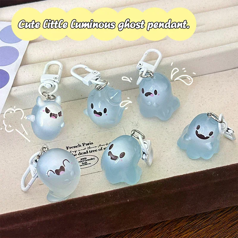 Halloween Luminous Ghost Key Chain Cartoon Jelly Doll Phone Pendant Headphone Case Charm Bag Decor Car Key Ring